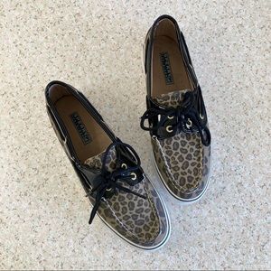 Sperry Biscayne Leopard Print & Black Boat Shoes